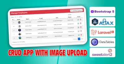 CRUD Application With Image Upload Using Laravel 8, jQuery - Ajax, SweetAlert & DataTable