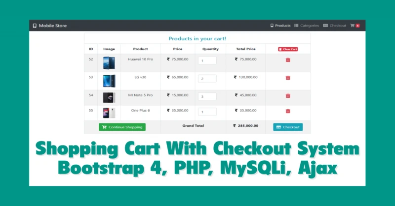 Shopping Cart With Checkout System Using PHP, MySQLi & Ajax