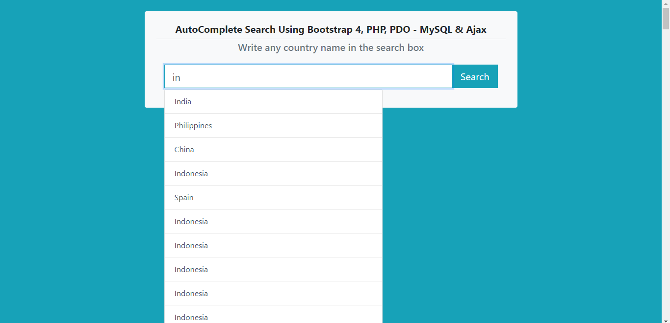 Autocomplete Search Using PHP, PDO - MySQL & Ajax