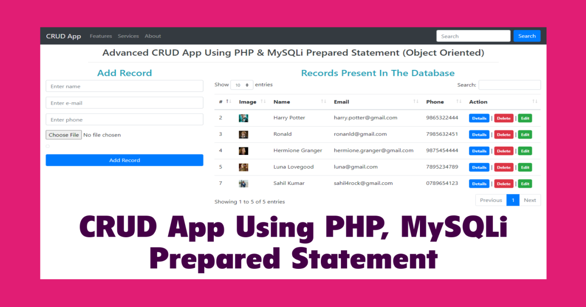 CRUD Application Using PHP, MySQLi Prepared Statement